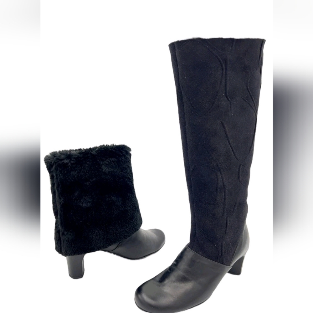 Santana Canada Elegant Black Leather And Suede  Fur-Lined 2.5 Hells  Boots.